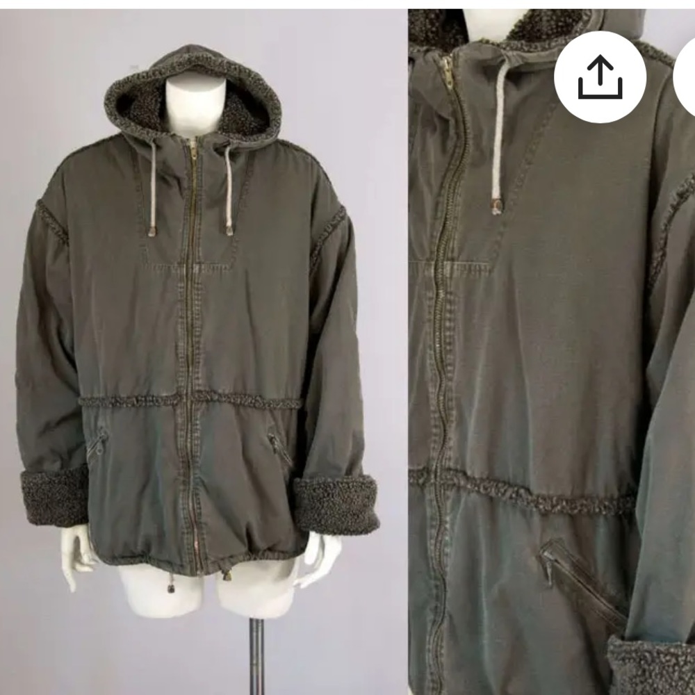 80s Vintage Sherpa Hooded Jacket. Winter Coat (M, L)